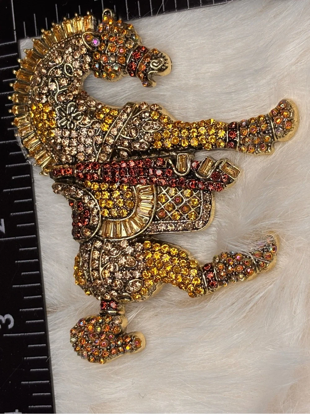 Large Jeweled Horse Brooch – Multicolor Rhinestone Gold Tone Statement Pin